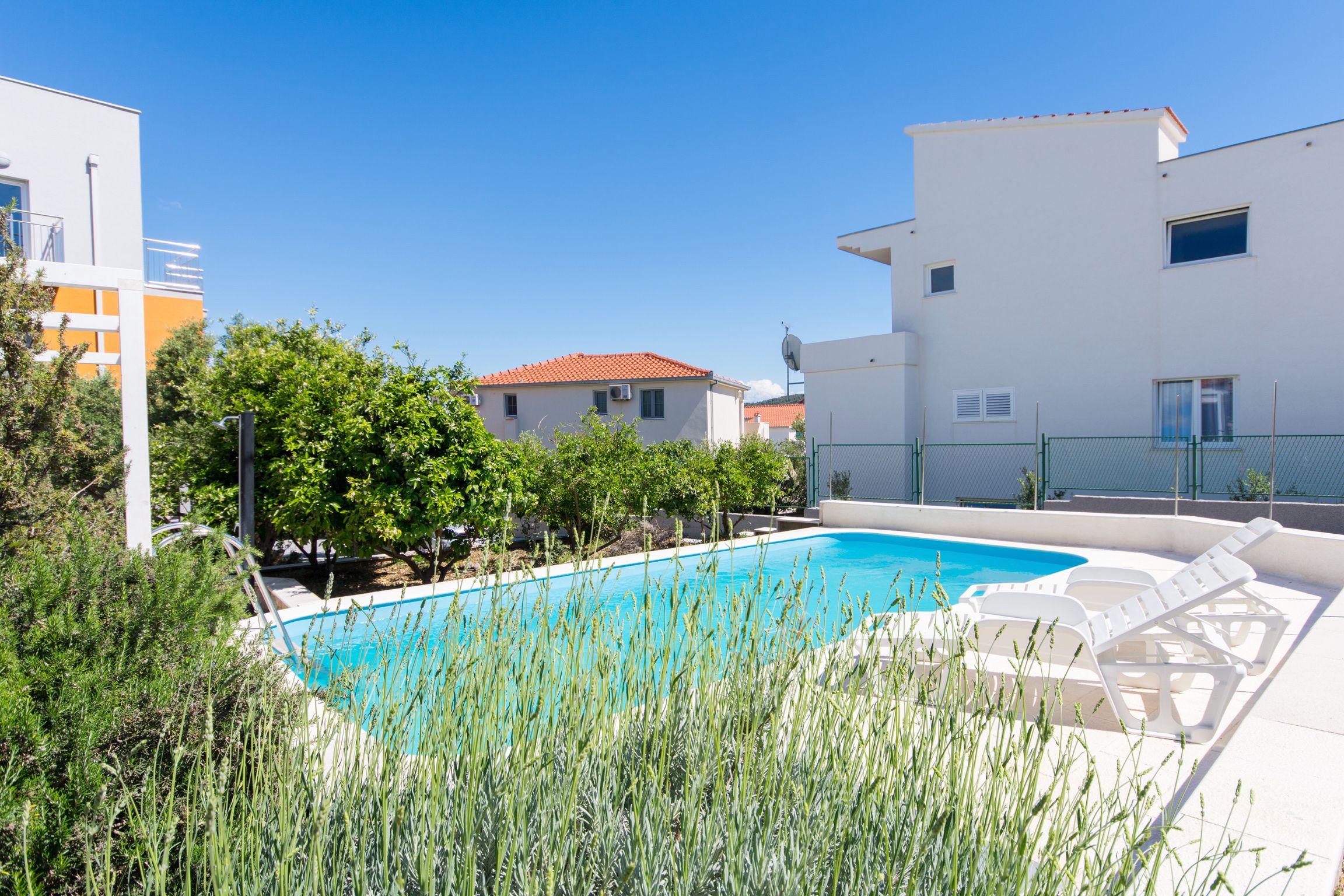 The Pool House private swimming pool at midday